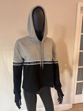 bebe Sport Women  s Hoodie Size M Gray Black Logo Colorblock Pullover