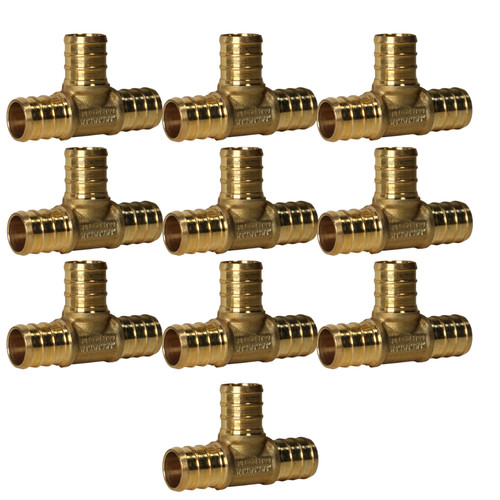 10 Pack XFITTING 5/8" x 5/8" x 5/8" Pex Tee, Crimp Version, Lead Free Brass