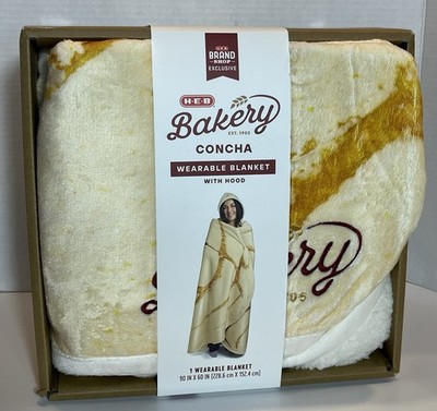 New - HEB Bakery Concha Wearable Blanket w/Hood Plush Sherpa Lining 90''x60''