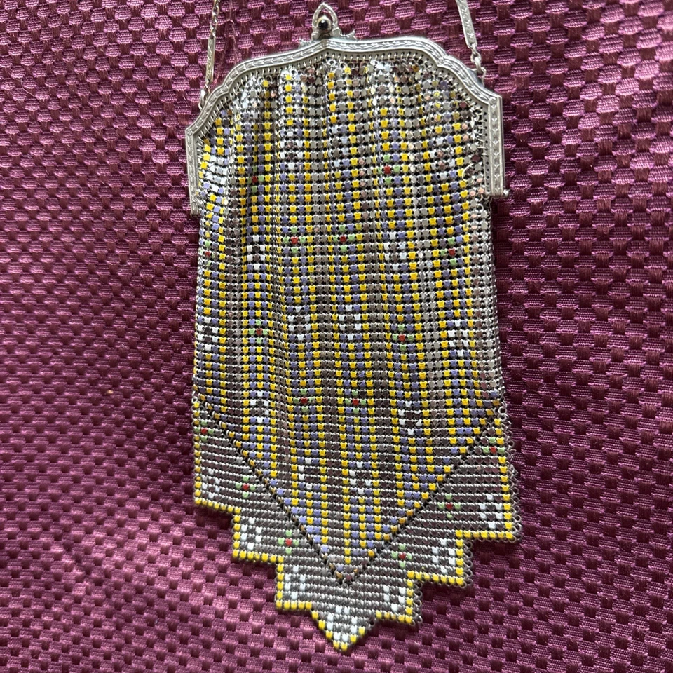 BOLSO DE MALLA WHITING & DAVIS Roaring Twenties, armadura plana esmaltada hermoso color Foto 3 de 4