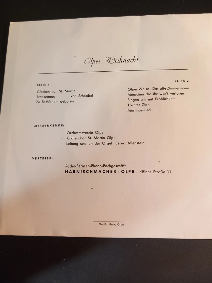Olper Weihnacht Vinyl, Orchesterverein Olpe u. Kirchenchor St. Martin Olpe,  - Bild 2 von 4