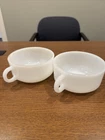 Vintage Glasbake Handled Soup Mug Bowl Milk Glass Set Of 2 White Bowls