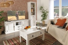 Couchtisch Stubentisch - Pinie Massivholz - Weiß Antik - Landhaus Country Mexico