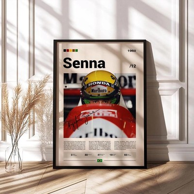 Ayrton Senna Poster   F1 Legend Vintage Formula 1 Motorsport Wall Art