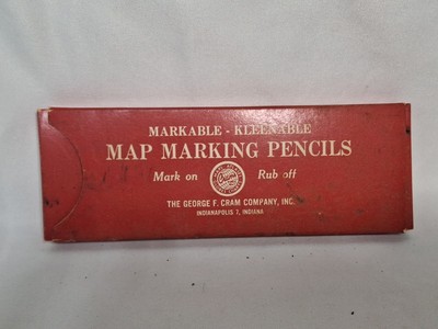 Vintage George F. Cram Map Marking Pencils In Box  Mark On Rub Off Red