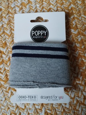 POPPY Cuff Bündchen   grau mit dunkelblauen Streifen