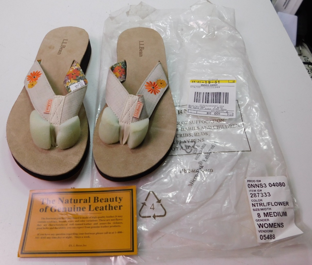 LL Bean Women's Flip Flops Thong Sandals Floral Preppy Size 8 8M New NWT