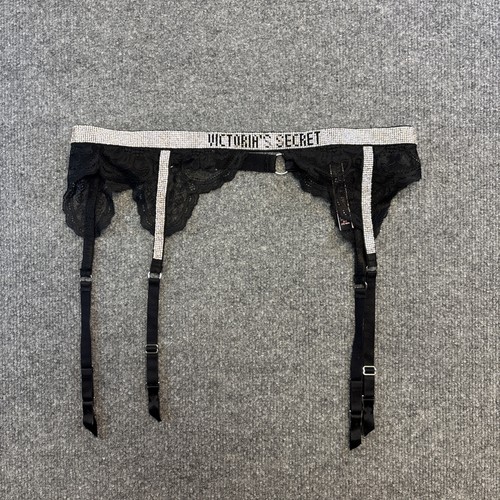 Victoria Secret Women's Black Lace Garter With Silver Rhinestone Sequence M/ L