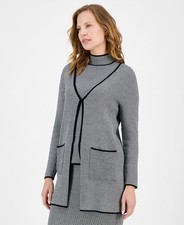Anne Klein Women's Oversized Patch-Pocket Long Cardigan Black Size M 0880