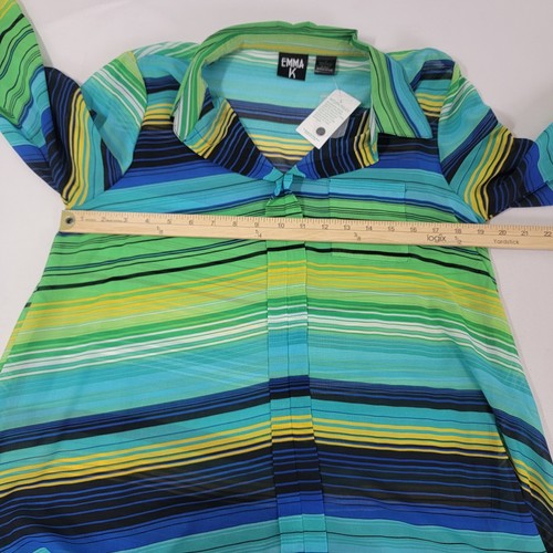 Emma K Damen Shirt Top transparent blau grün gelb gestreift Gr. SMALL neu Polyester - Bild 6 von 6