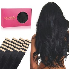 WENNALIFE Tape in Hair Extensions Human Hair, 18 Inch-50g-20pcs, 1 Jet Black