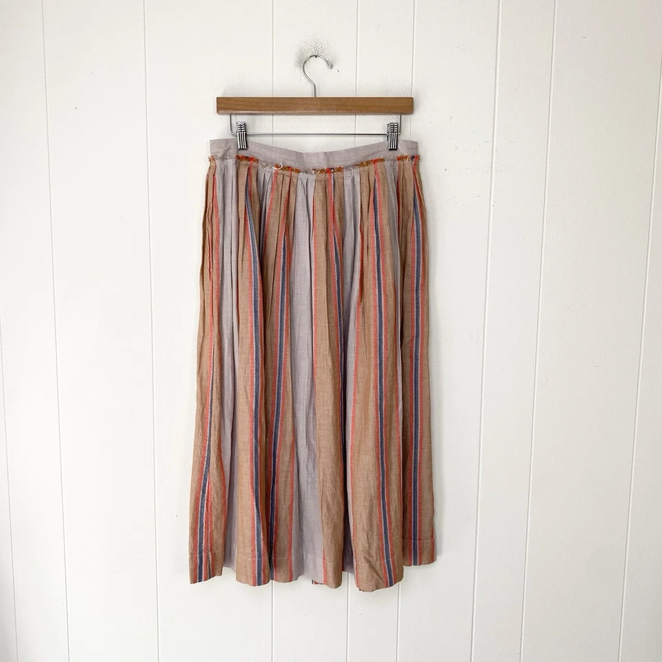 Falda Midi Free People HEATIN UP Rayas Naranja Beige Botón Frontal Talla S Boho Foto 3 de 4