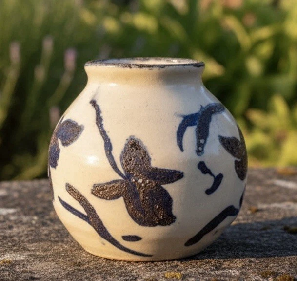 "Antiguo cuenco de porcelana coreano del período Joseon azul y blanco 4,2""H firmado" Foto 2 de 4