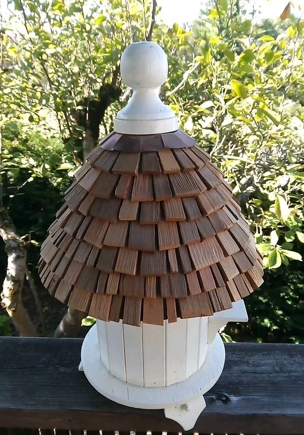 Lámpara de mesa vintage redonda paloma barril madera casa pájaro hecha a mano 17" de alto Foto 4 de 4