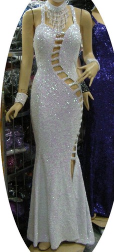 DA NEENA R13 Latin Stage Showgirl Vegas Dance Drag Sequin Sexy Gown M - Picture 7 of 8