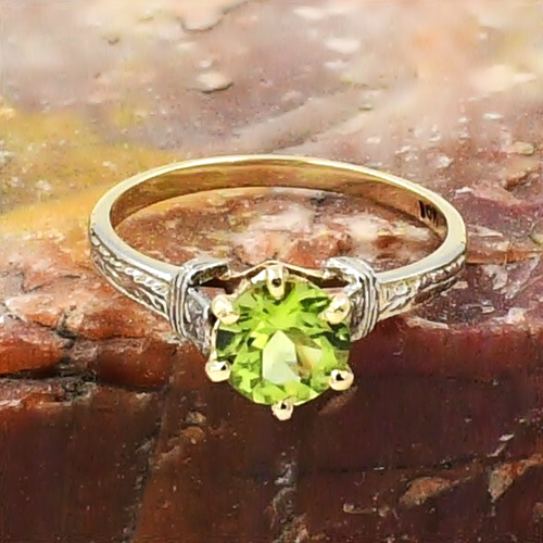 10k Yellow & White Gold Peridot Gemstone High Setting Ring Size 5.5