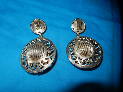 Boucles D'oreilles Clips Vintage Pendantes - Doré Et Strass - Occasion Bon état