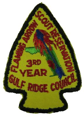 Gulf Ridge Council FL Flaming Arrow 3rd Year Camp Patch BLK Bdr (WY763)