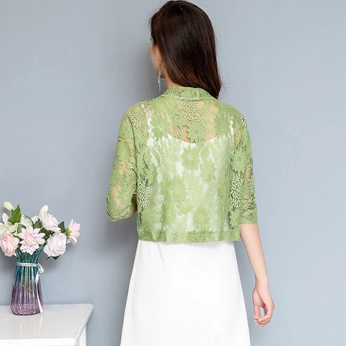 Damen Halbarm Blumen Spitze Cardigan Jacke Achselzucken Tops Capelet Crop Bolero Top - Bild 12 von 25