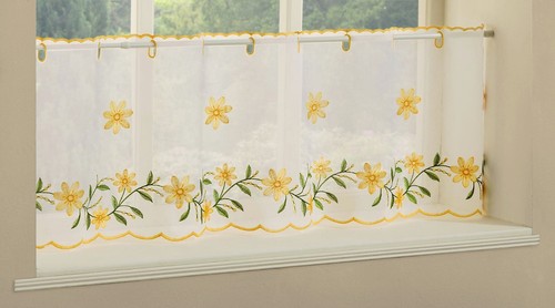 (AS) PLAIN CAFE CURTAINS VOILE PANELS COLOURED WINDOW LACE SLOT TOP FRUITS CHECK - Picture 6 of 16