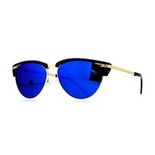 Womens Oval Cateye Sunglasses Plastic Top Metal Rims Color Mirror Lens