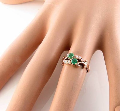 DIVINE 9K 9CT ROSE GOLD EMERALD & OPAL ART DECO ME & YOU RING FREE SIZING - Picture 5 of 5
