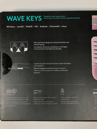 Logitech WAVE KEYS Wireless Ergonomic Keyboard with Cushioned Palm Rest - Rose! - Picture 3 of 15