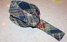 J Crew 100 Cotton D Ring Belt S/M Adjustable Plaid Madras Distressed Unisex 297