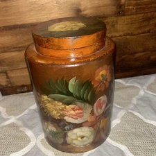 Wood  Hand Painting Floral Bucket Canister W Lid 11.5” -World Bazaars INC