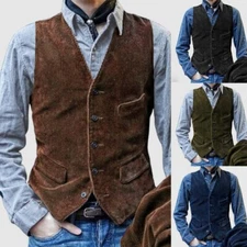 Men's Vest Men's Corduroy Vest Slim Waistband Single-breasted Men's Vest Outside