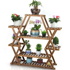 8-Tier Plant Stand Indoor Plant Shelf Solid Wooden For Multiple Flowerpot Holder