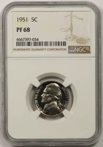 1951 5C NGC PF 68 Jefferson Nickel