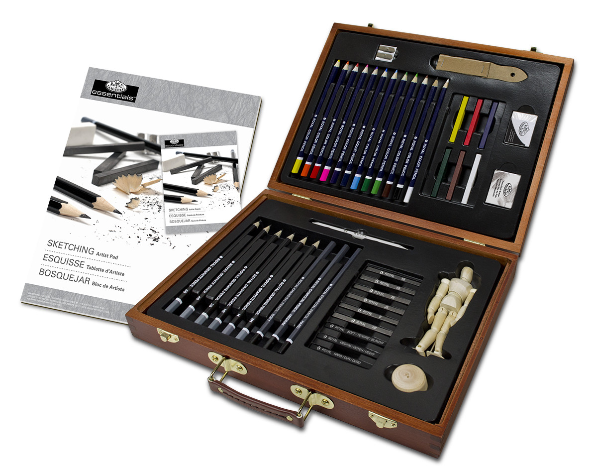 Juego de 45 piezas de lápiz de lujo para dibujar y dibujar artista caja de madera DS2030