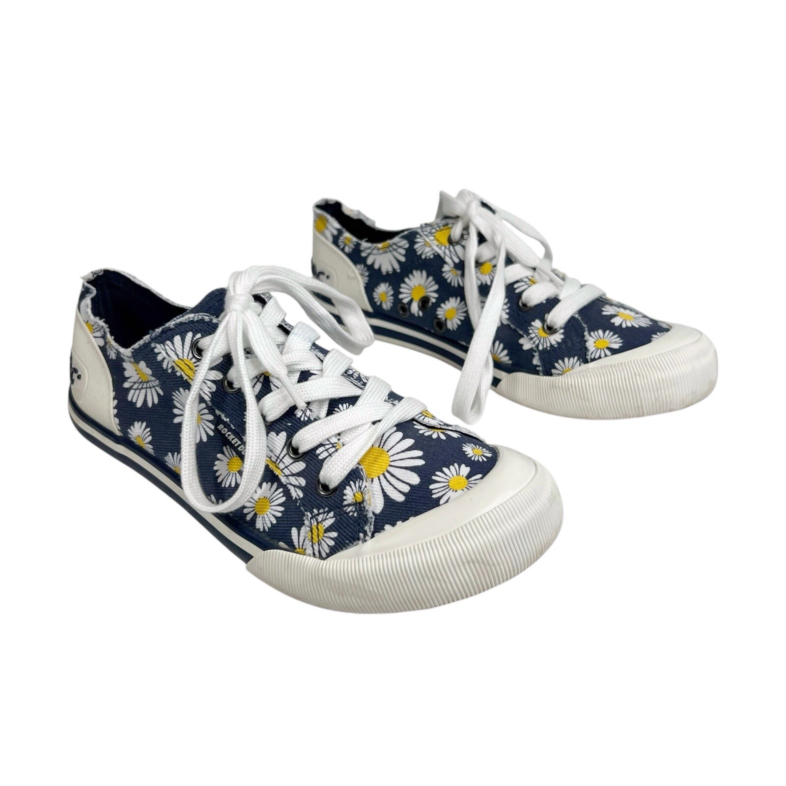 Rocket Dog Jazzin Navy Blue Daisy Print Plush Foam Sneakers Shoes Size 9 Comfort