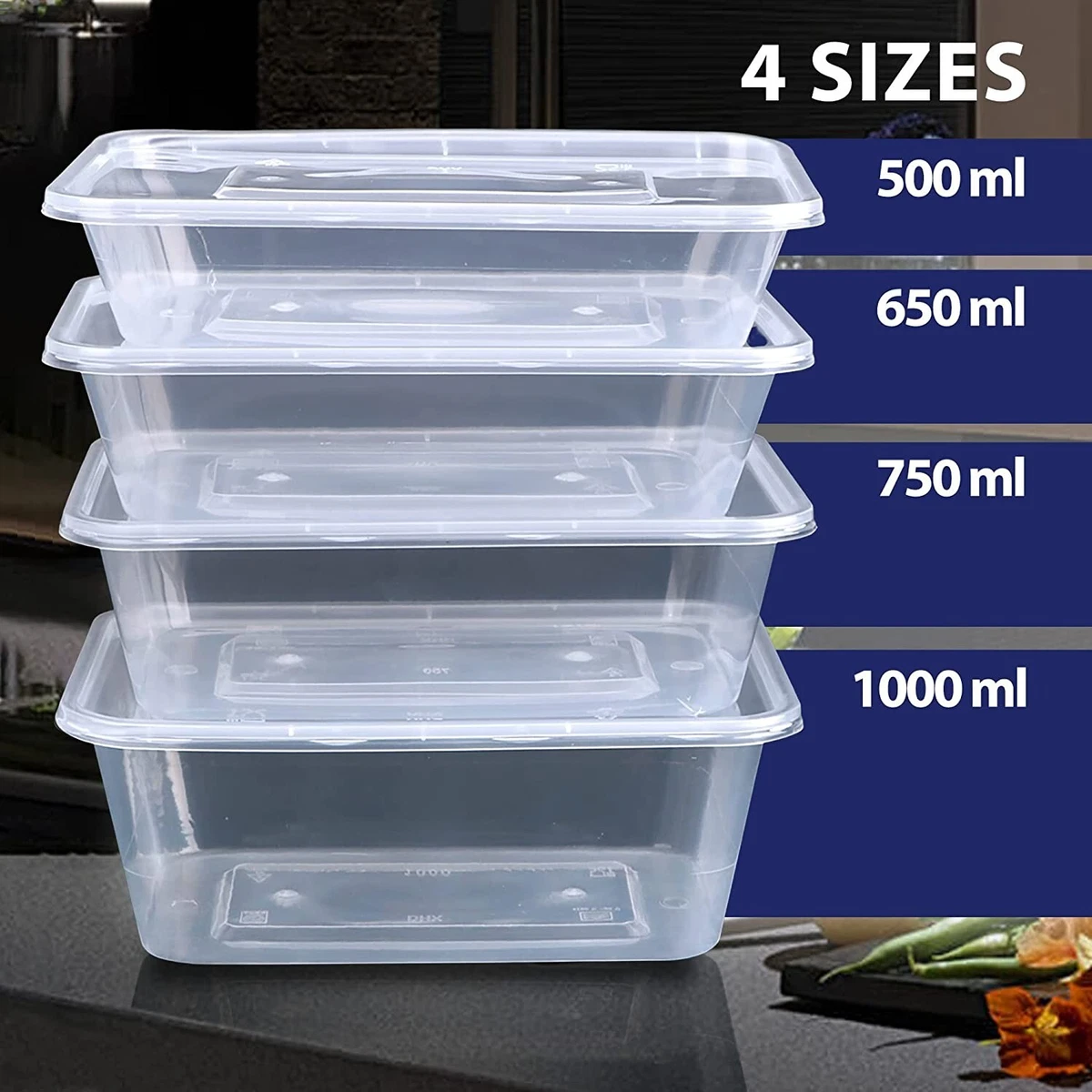 Plastic Container and Plastic Lid PP Rectangular Shape 500ml (50 Units)