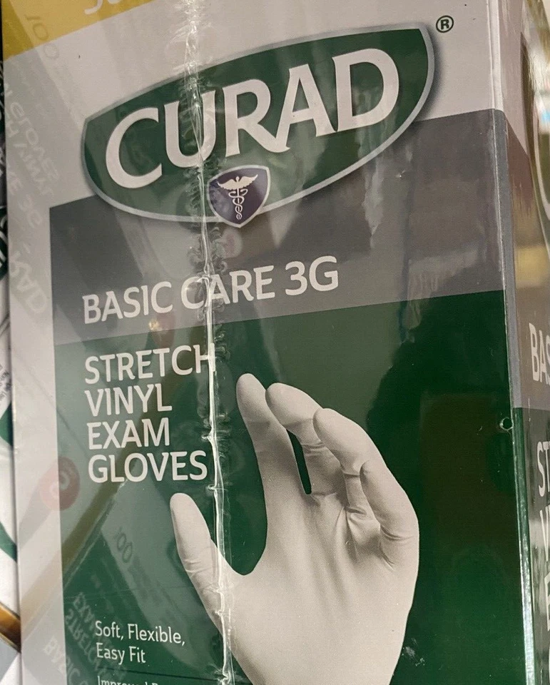 Guantes de examen de vinilo elástico CURAD Basic Care 3G, talla pequeña suaves flexibles ajuste fácil Foto 3 de 3