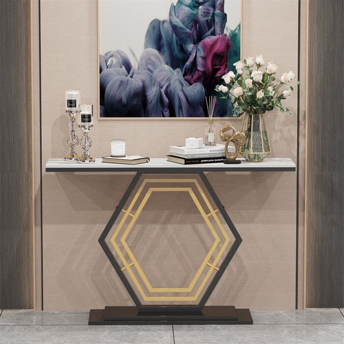 120cm Modern Console Table Glam Style Entryway Table Hallway Accent Table Marble - Picture 2 of 22