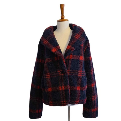 Sanctuary Sherpa Plaid Teddy Coat Blue 