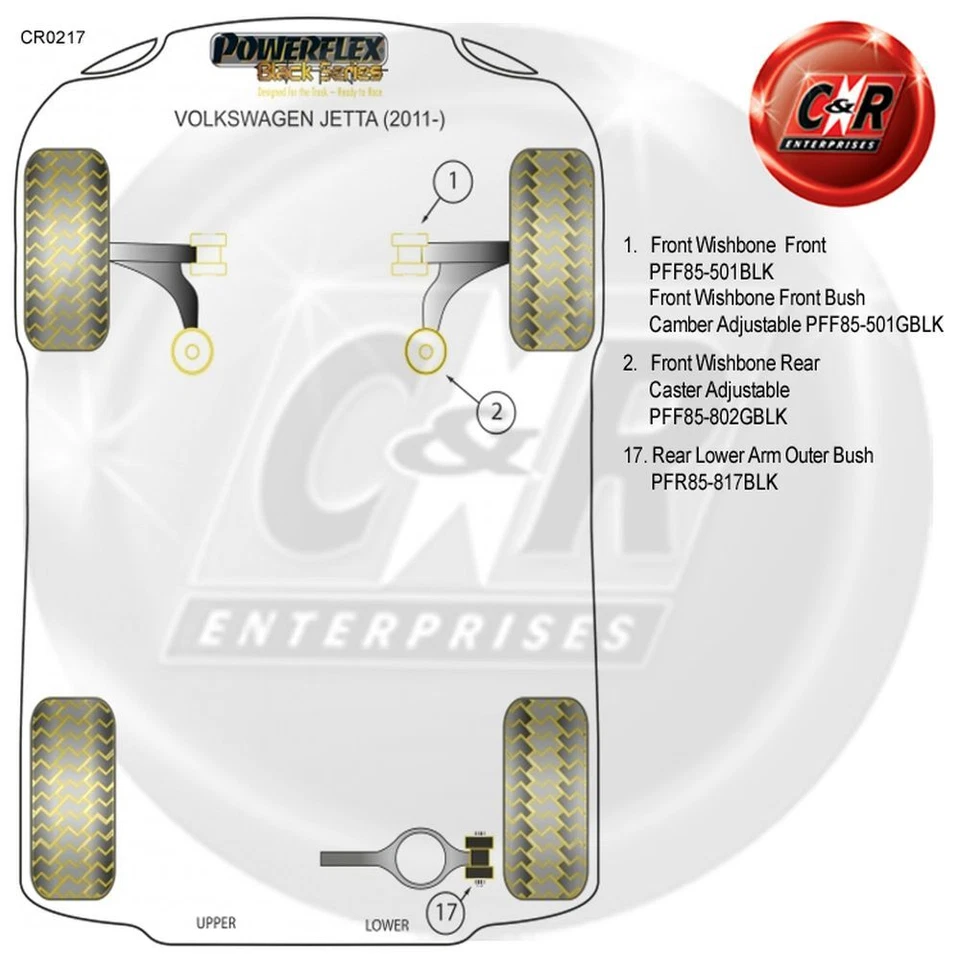 Powerflex Black Serie Ant. Forcella Ant. Spazzole Per VW Jetta 11on PFF85-501BLK - Immagine 2 di 4