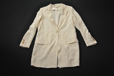 Stained Silk Kiton Women Jacket Blazer Size 44 Ivory Gold Buttons 5624GL