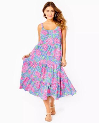 lilly pulitzer loro maxi dress Lilly Pulitzer Loro Midi Dress Blue Peri Sunrise Bay LG at Amazon Women's  Clothing store