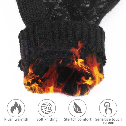 A Pair Winter Adult Knitted Gloves Full Fingers Touchscreen Warm Gloves Unisex - Picture 4 of 12