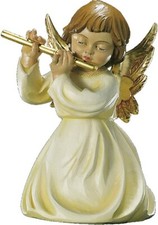 ANGELO CON FLAUTO CM 12 SCOLPITO IN LEGNO DELLA VALGARDENA E DECORATO A MANO