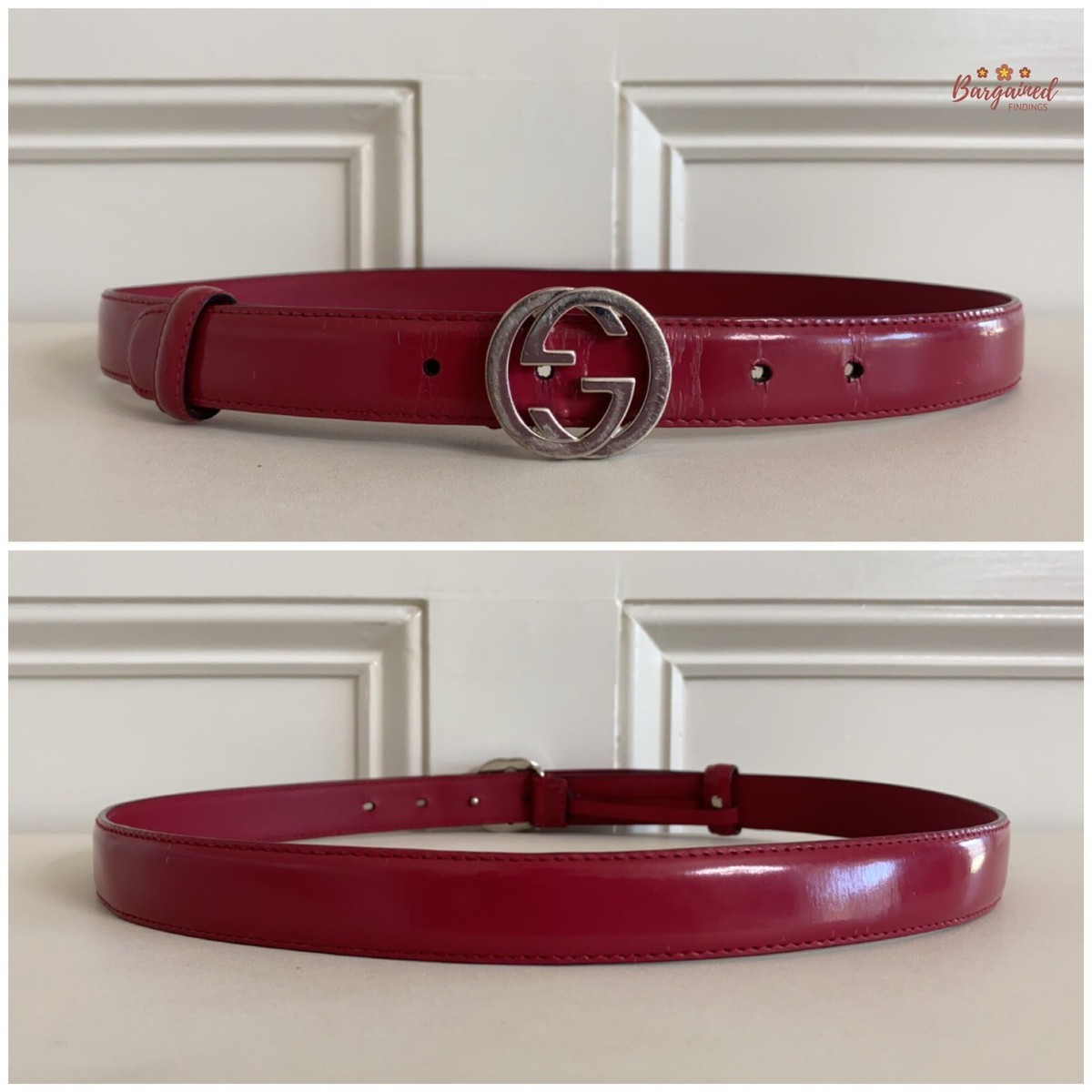 Authentic Gucci Red Calfskin Leather Silver Interlocking G Authentic Gucci Red Calfskin Leather Silver Interlocking G