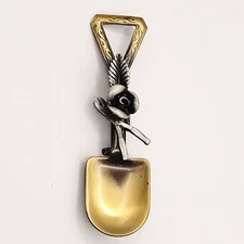 Gardener Shovel Spade with Rose Leaf Sheers Brass Silver Tone Brooch Lapel Pin