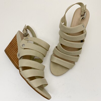 Naya Lassie Multi Strap Studded Wedge Sandals Womens 9M Cream Leather