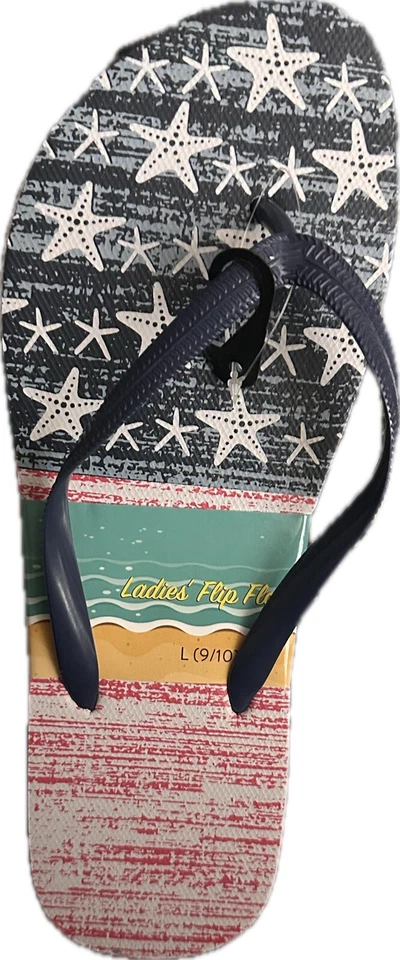 Chanclas Gina Group para dama concha estrellas y rayas rojas blancas azules L (9-10) nuevas con etiquetas Foto 3 de 4