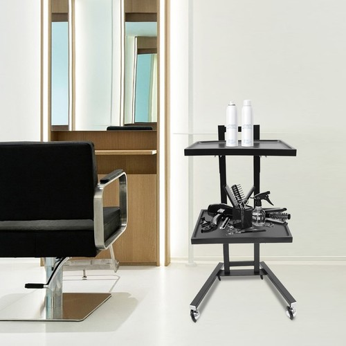 2-Tier Foldable Mobile Rolling Cart Salon Tray Trolley Cart Storage Tray Black - Picture 7 of 22