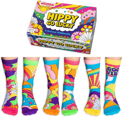 United Oddsocks Hippy Go Lucky Box of 6 Colourful Mix&Match Odd socks for Women-