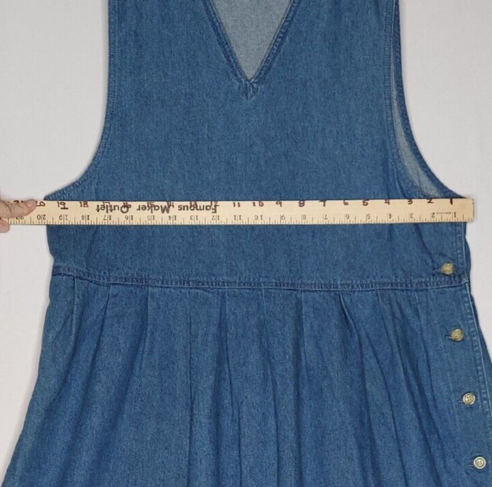 Boundary Waters Vtg Denim Jumper Large Blue Sleeveless Midi Pleated Pocket VNeck